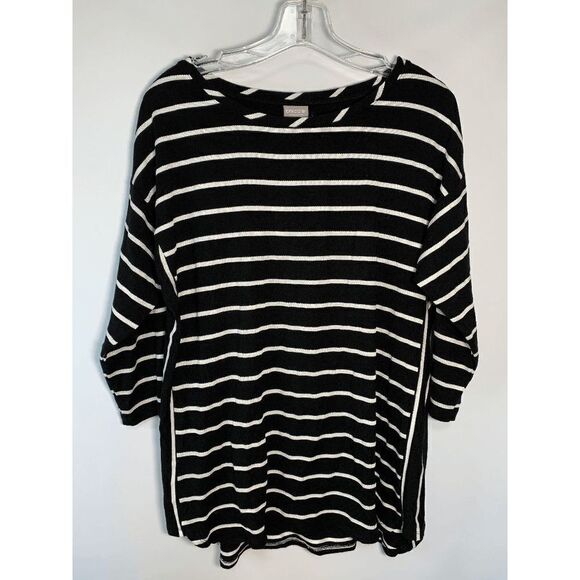 Chico's Women's Striped 3/4 Dolman Sleeve Round Neck Pullover T-Shirt 8/10 P - Picture 1 of 12